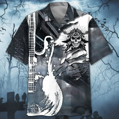 Skull Guitar Gothic Rock Style Hawaiian Shirt, custom shirt gift for men
