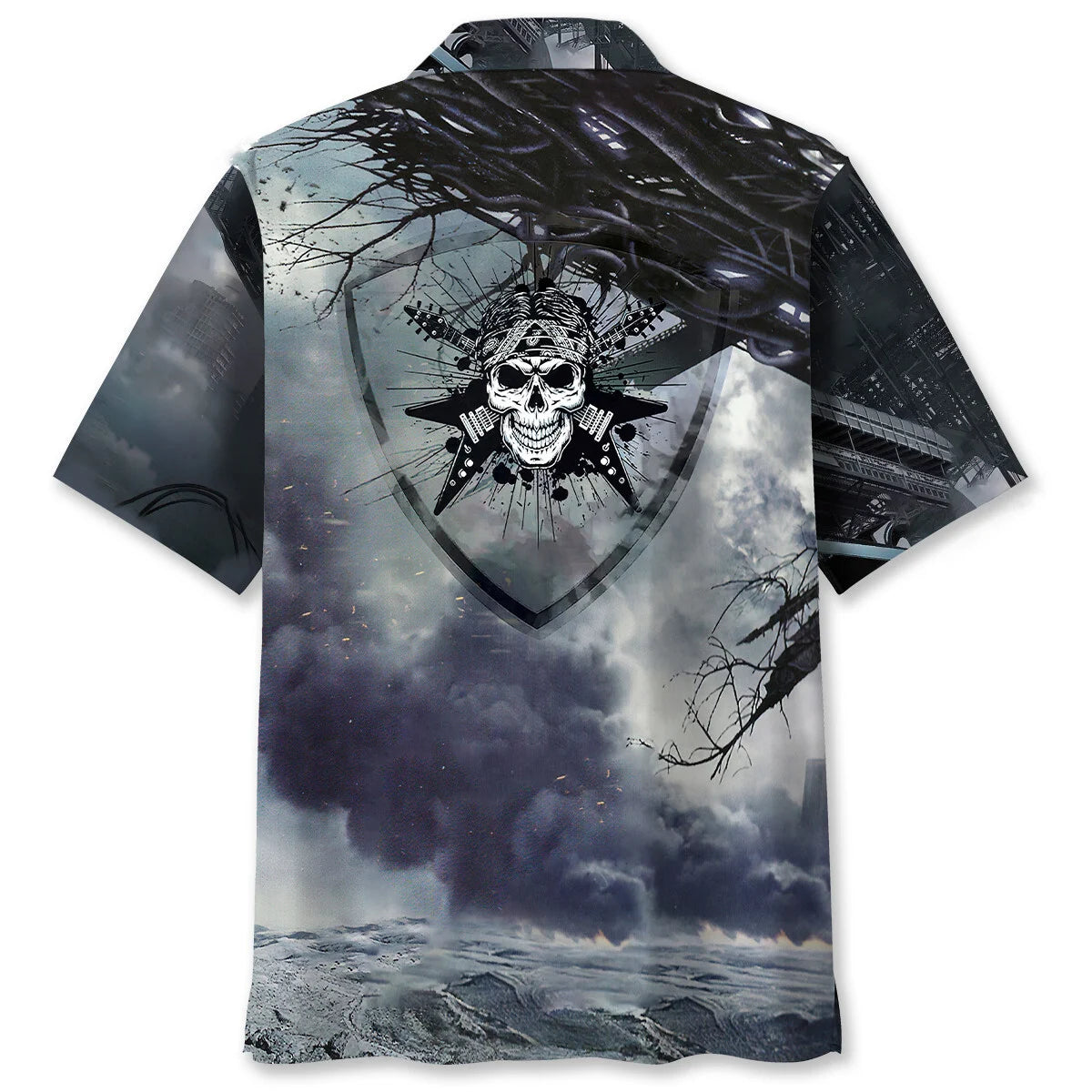 Skull Guitar Gothic Rock Style Hawaiian Shirt, custom shirt gift for men (view 2)