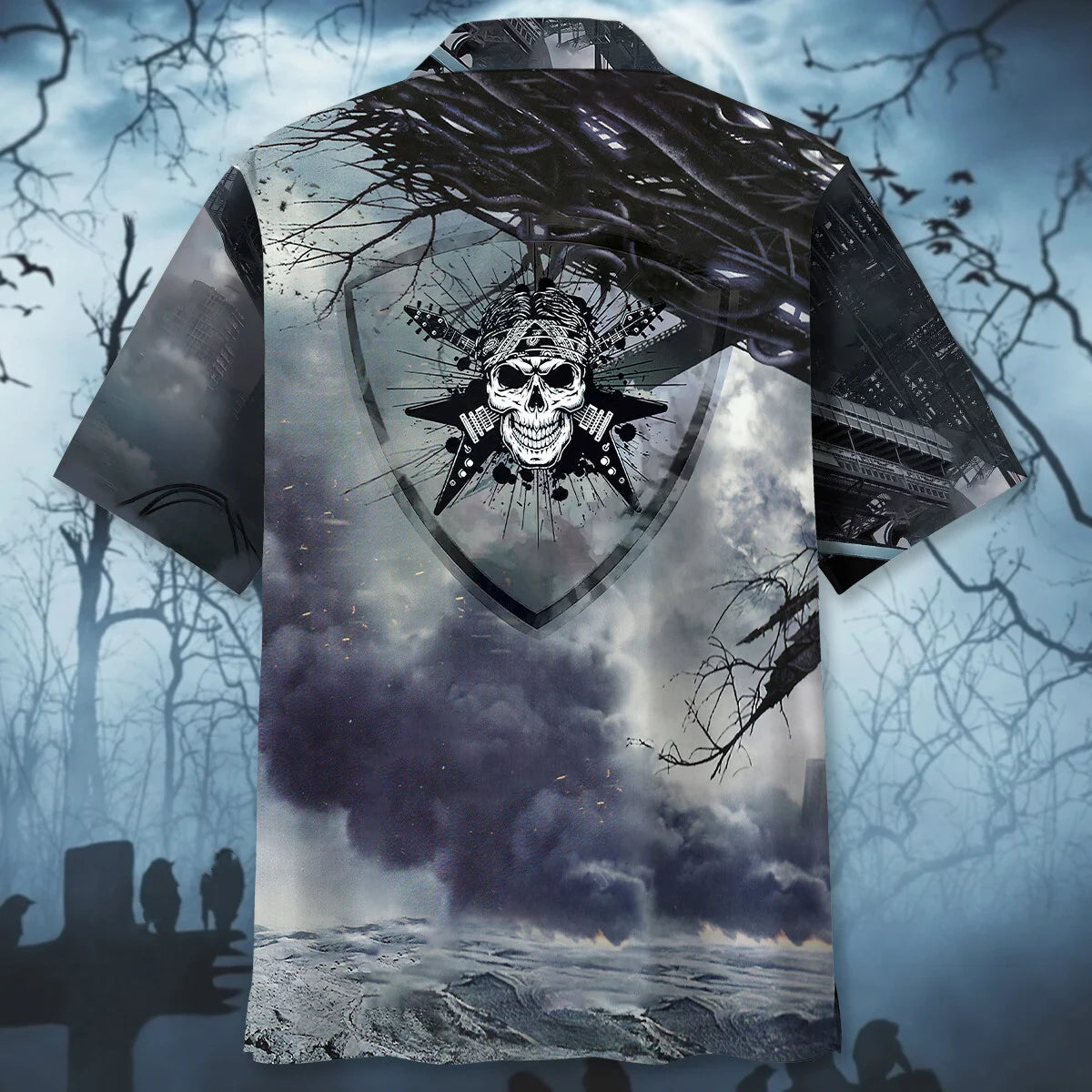 Skull Guitar Gothic Rock Style Hawaiian Shirt, custom shirt gift for men (view 3)