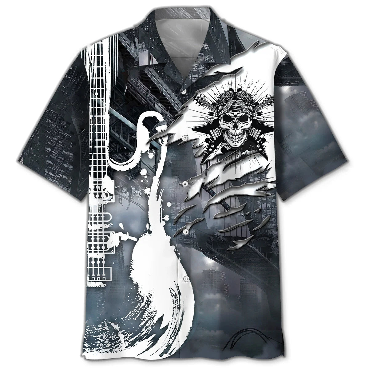 Skull Guitar Gothic Rock Style Hawaiian Shirt, custom shirt gift for men (view 4)