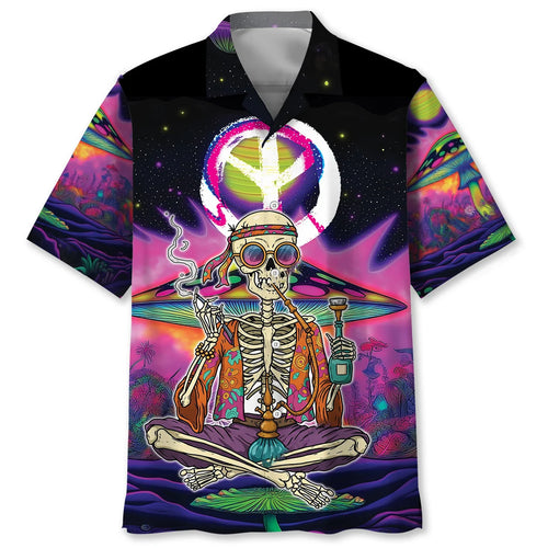 Skull Hippie Style Hawaiian Shirt, custom shirt gift for men