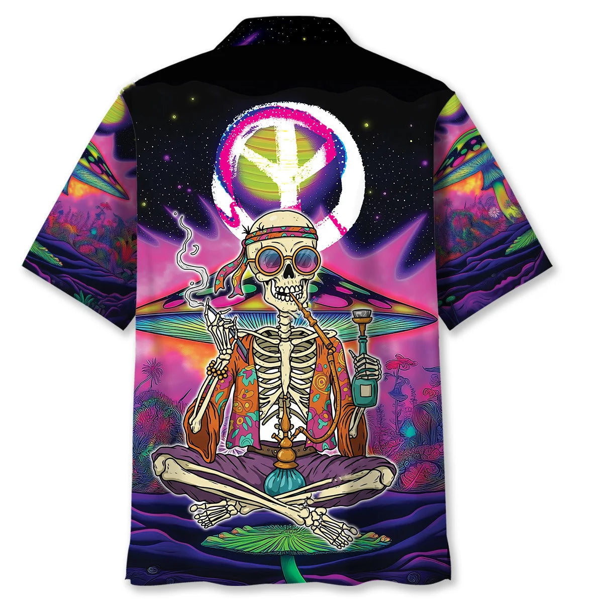 Skull Hippie Style Hawaiian Shirt, custom shirt gift for men (view 3)