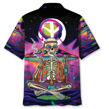 Skull Hippie Style Hawaiian Shirt, custom shirt gift for men (view 3)