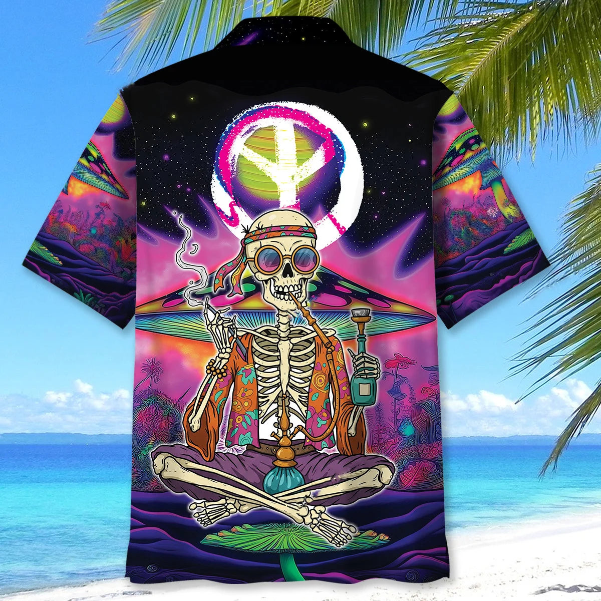 Skull Hippie Style Hawaiian Shirt, custom shirt gift for men (view 4)