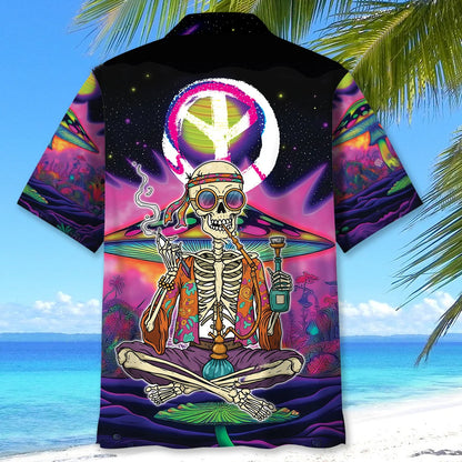 Skull Hippie Style Hawaiian Shirt, custom shirt gift for men (view 4)
