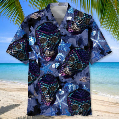 Skull Mermaid Hawaiian Shirt, custom shirt gift for men