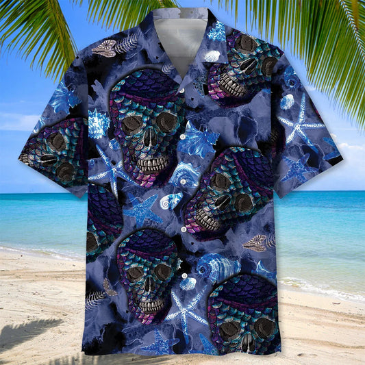 Skull Mermaid Hawaiian Shirt, custom shirt gift for men