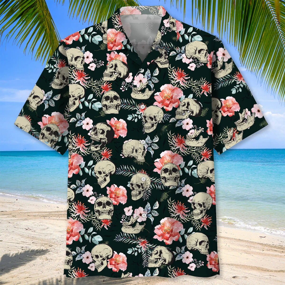 Skull Roses Hawaiian Shirt, custom shirt gift for men