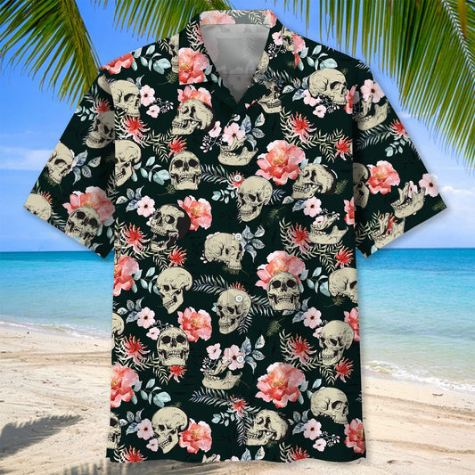 Skull Roses Hawaiian Shirt, custom shirt gift for men