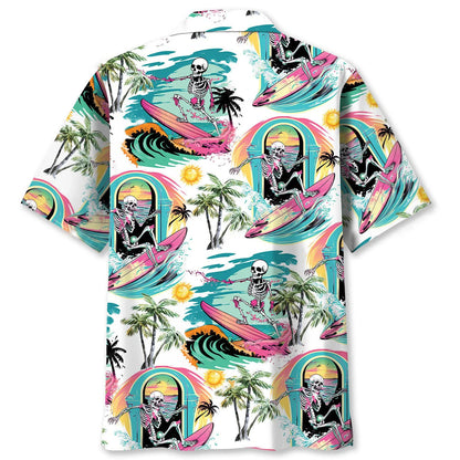 Skull Surfing Beach Hawaiian Shirt, custom shirt gift for men (view 2)