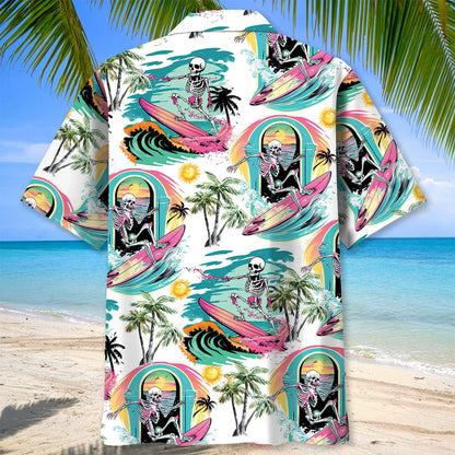 Skull Surfing Beach Hawaiian Shirt, custom shirt gift for men (view 3)
