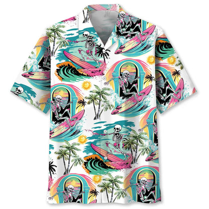 Skull Surfing Beach Hawaiian Shirt, custom shirt gift for men (view 4)