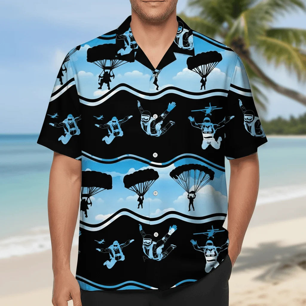 Skydiving Blue Hawaiian Shirt, custom shirt gift for men (view 3)