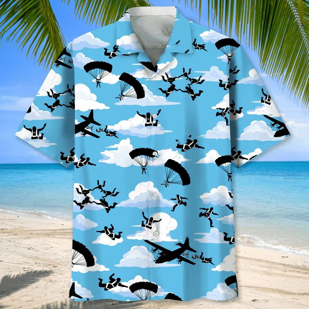 Skydiving Blue Sky Hawaiian Shirt, custom shirt gift for men (view 2)