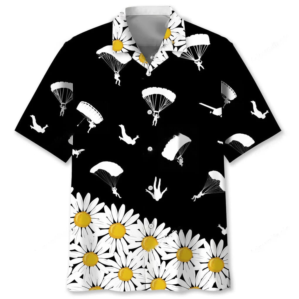 Skydiving Daisy Flower Hawaiian Shirt, custom shirt gift for men