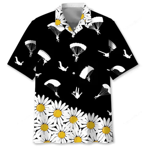 Skydiving Daisy Flower Hawaiian Shirt, custom shirt gift for men