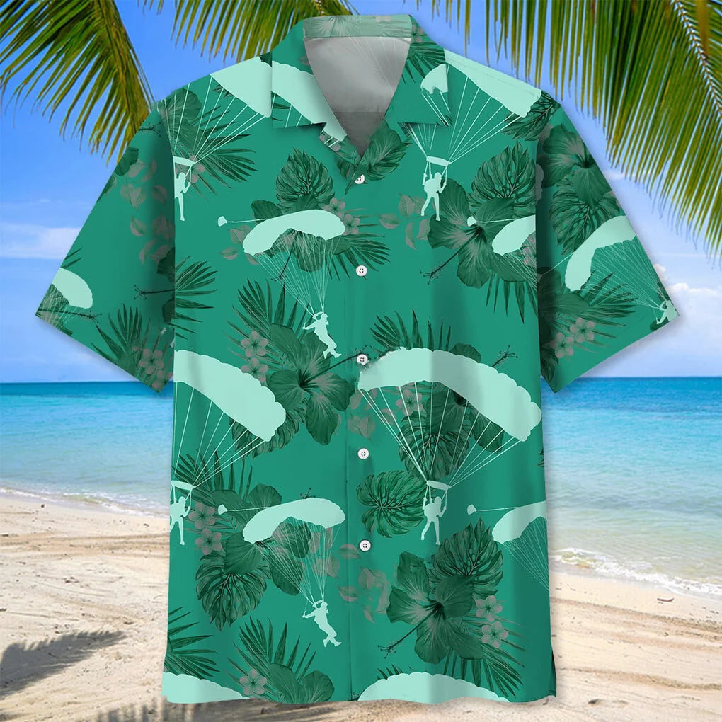 Skydiving Kelly Green Hawaiian Shirt, custom shirt gift for men