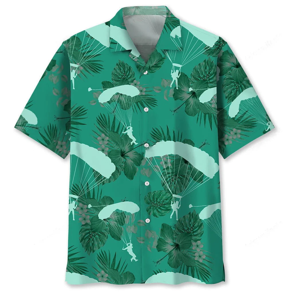 Skydiving Kelly Green Hawaiian Shirt, custom shirt gift for men (view 2)