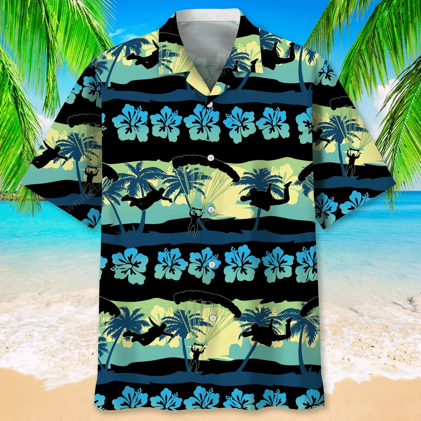 Skydiving Nature Beach Hawaiian Shirt, custom shirt gift for men (view 2)