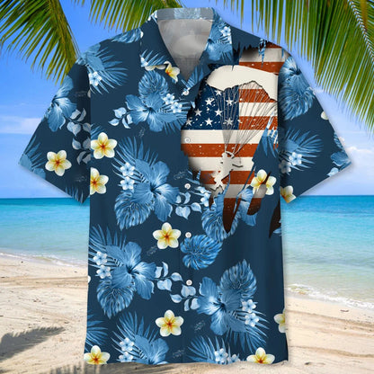 Skydiving Usa Blue Tropical Hawaiian Shirt, patriotic gift for 4th of July