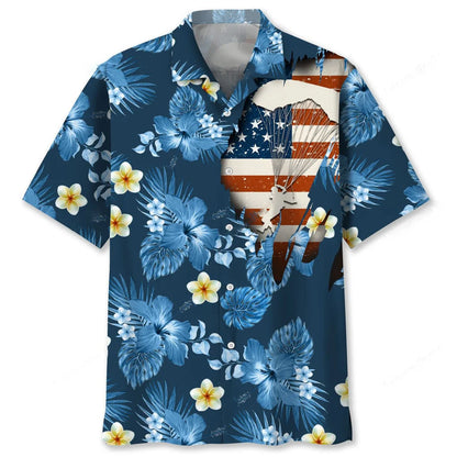 Skydiving Usa Blue Tropical Hawaiian Shirt, patriotic gift for 4th of July (view 2)