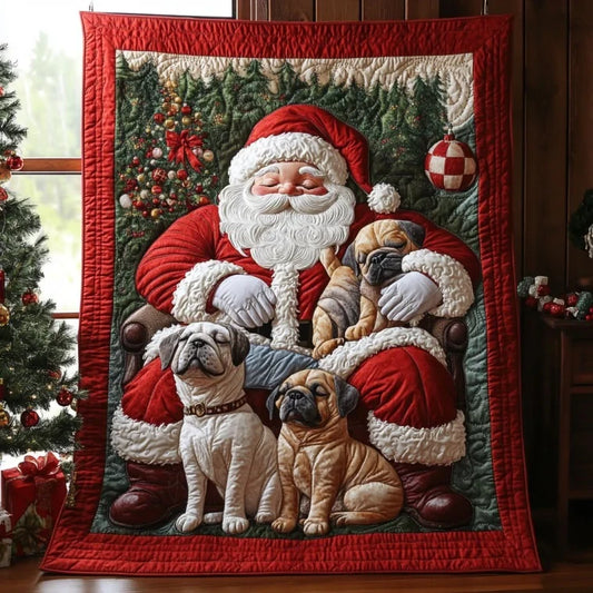 Sleeping Bulldogs In Christmas Quilt Blanket