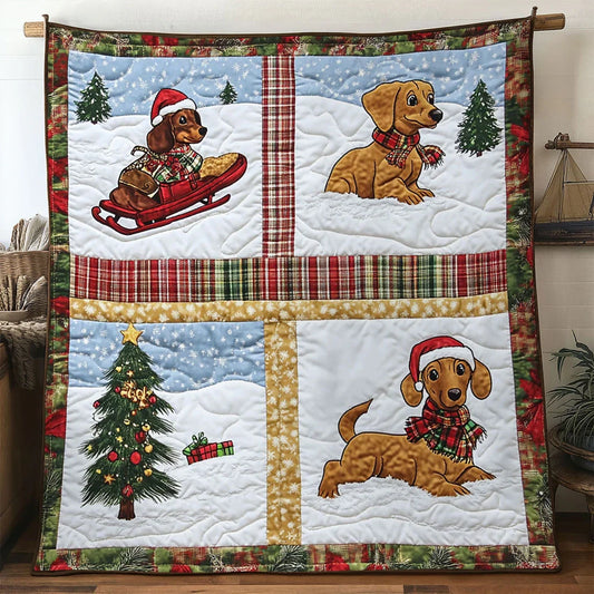 Sleigh Bells Dachshund Quilt Blanket