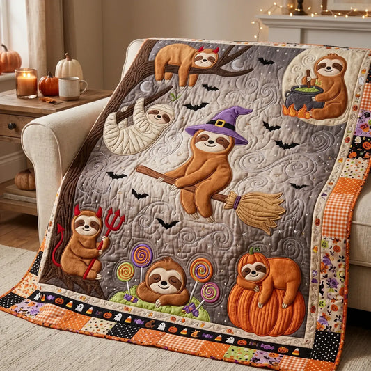 Sloth In Halloween Quilt Blanket