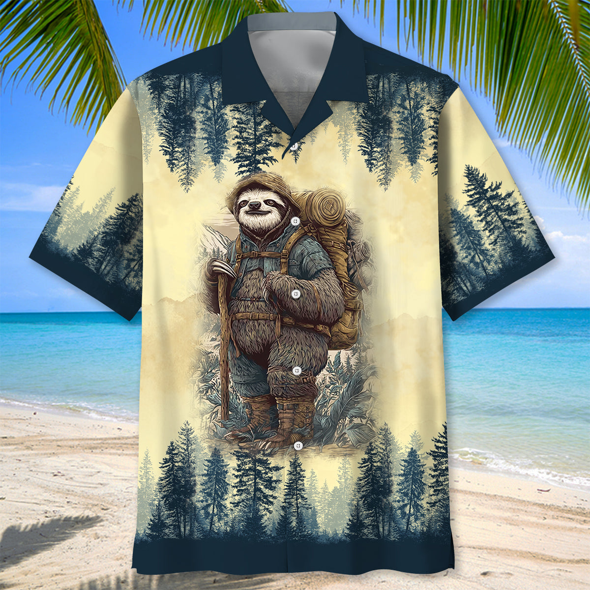 Sloth Camping Team Hawaiian Shirt - L - hawaiian shirt