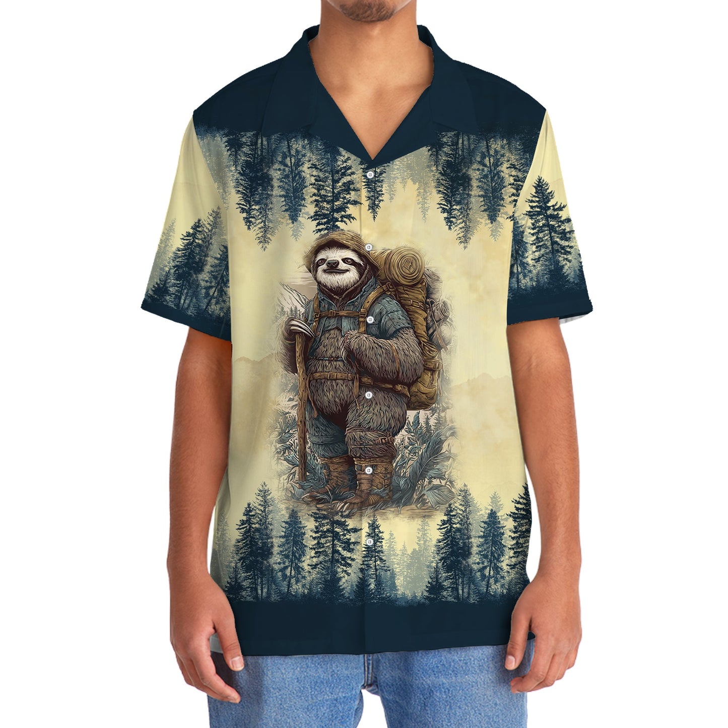 Sloth Camping Team Hawaiian Shirt - 2XL - hawaiian shirt