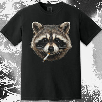 Smoking Raccoon T-Shirt, Midnight Mischief Attitude, Rebel Humor Art, funny meme tee gift (view 6)