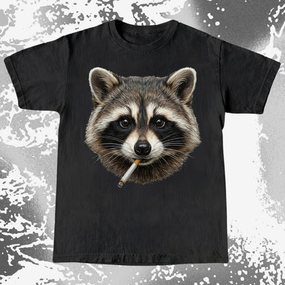 Smoking Raccoon T-Shirt, Midnight Mischief Attitude, Rebel Humor Art, funny meme tee gift (view 12)