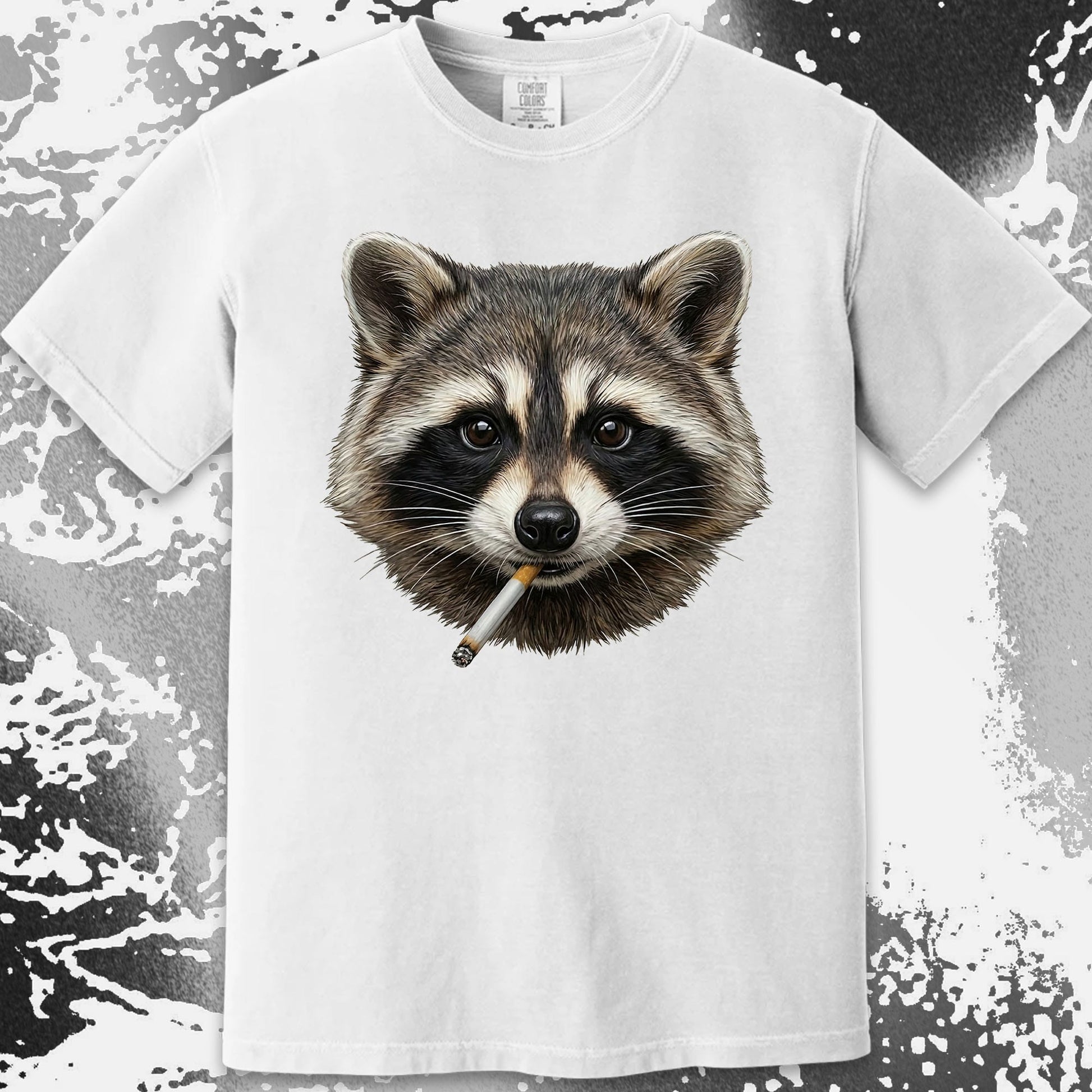 Smoking Raccoon T-Shirt, Midnight Mischief Attitude, Rebel Humor Art, funny meme tee gift (view 4)