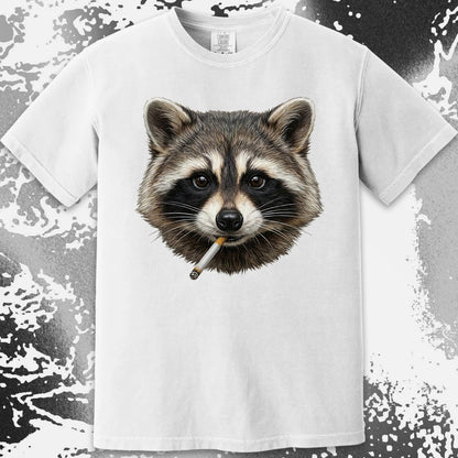 Smoking Raccoon T-Shirt, Midnight Mischief Attitude, Rebel Humor Art, funny meme tee gift (view 4)