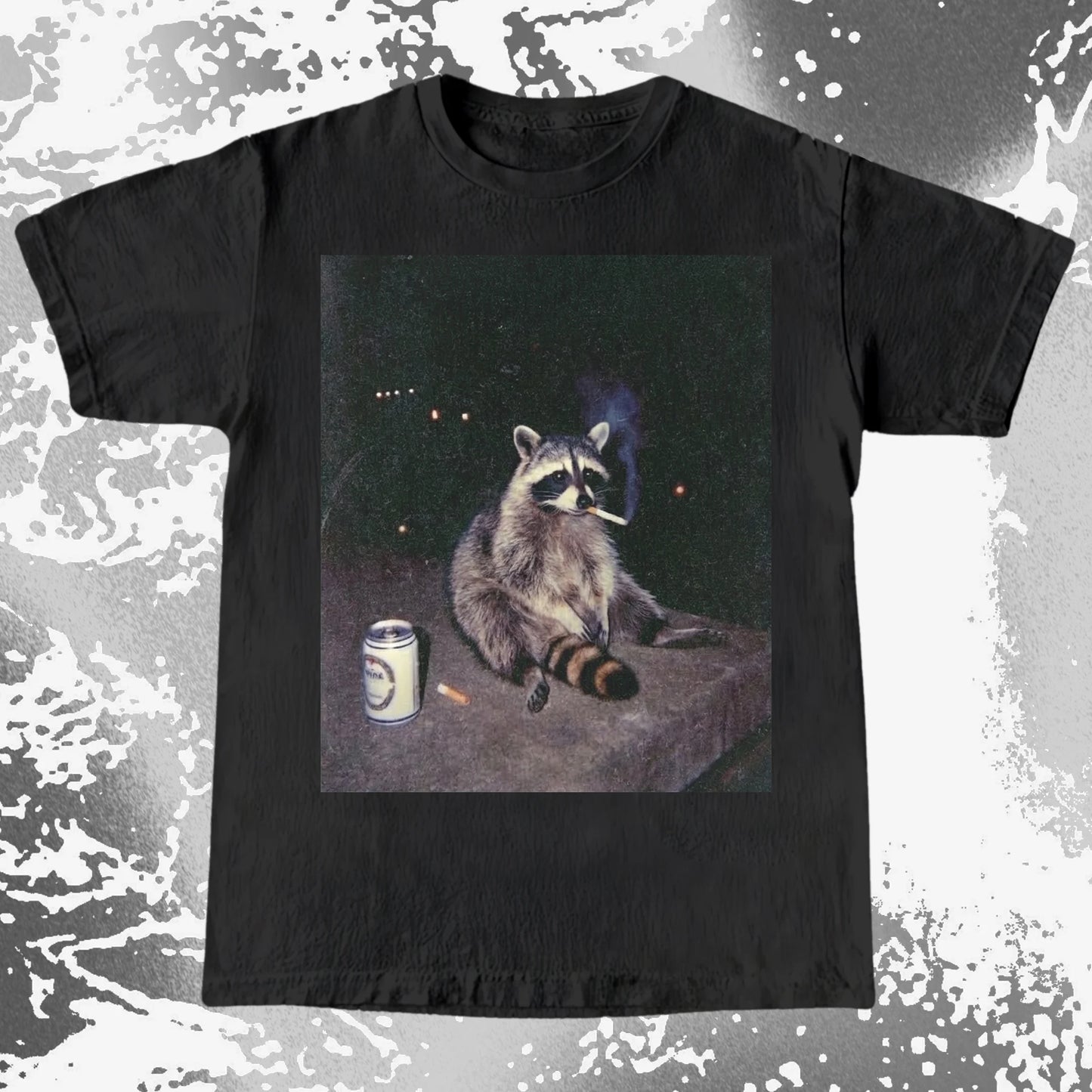 Raccoon Smoking T-Shirt, Late Night Loneliness Aesthetic, Dark Humor Animal Art, funny meme tee gift (view 10)