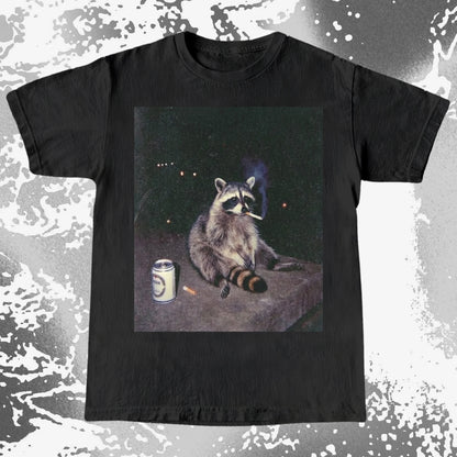 Raccoon Smoking T-Shirt, Late Night Loneliness Aesthetic, Dark Humor Animal Art, funny meme tee gift (view 10)