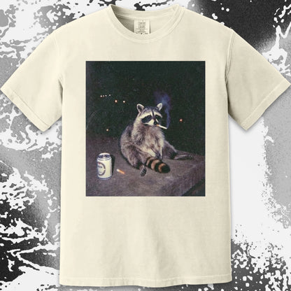 Raccoon Smoking T-Shirt, Late Night Loneliness Aesthetic, Dark Humor Animal Art, funny meme tee gift (view 17)
