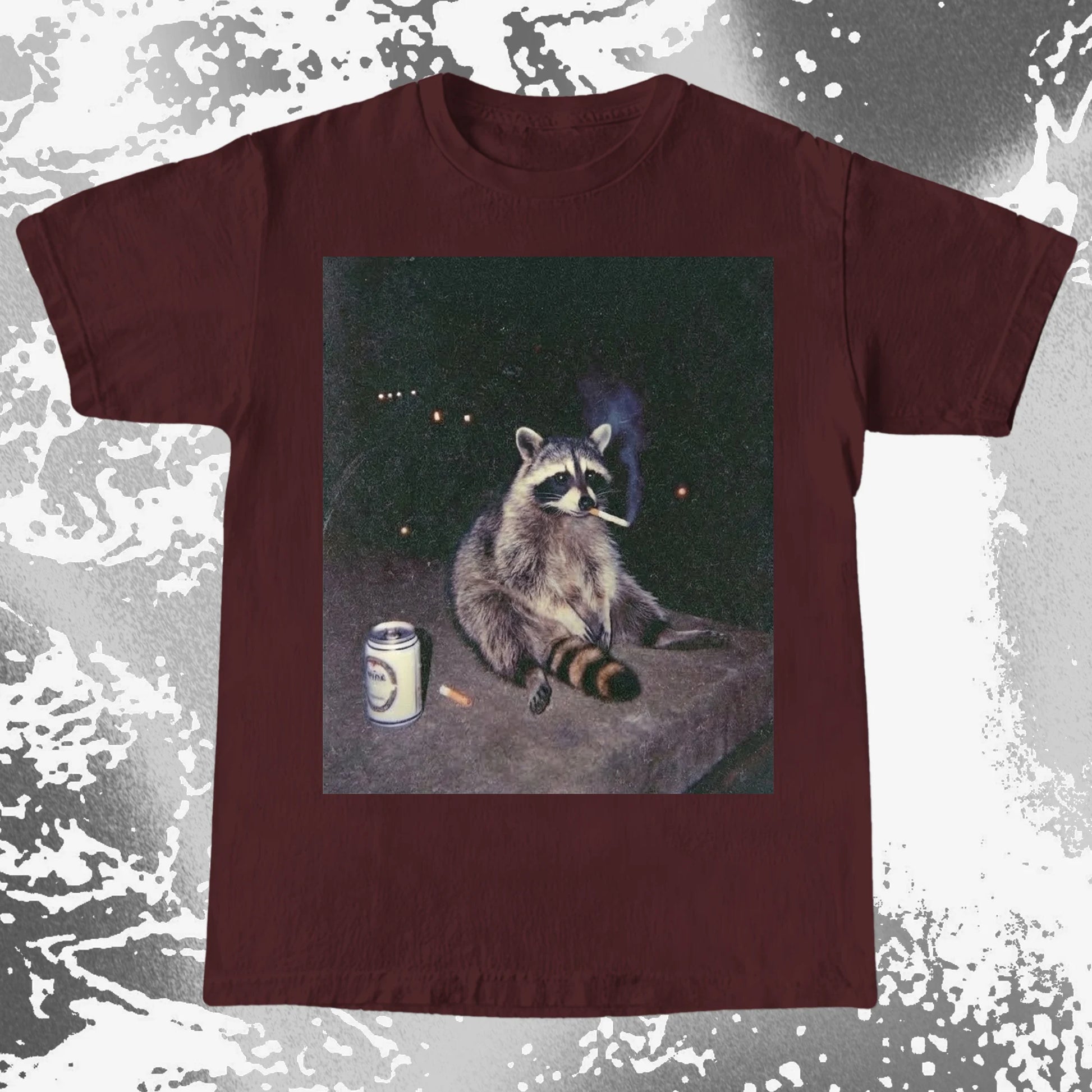 Raccoon Smoking T-Shirt, Late Night Loneliness Aesthetic, Dark Humor Animal Art, funny meme tee gift (view 5)