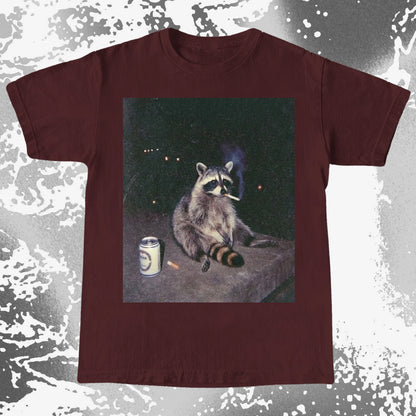 Raccoon Smoking T-Shirt, Late Night Loneliness Aesthetic, Dark Humor Animal Art, funny meme tee gift (view 5)