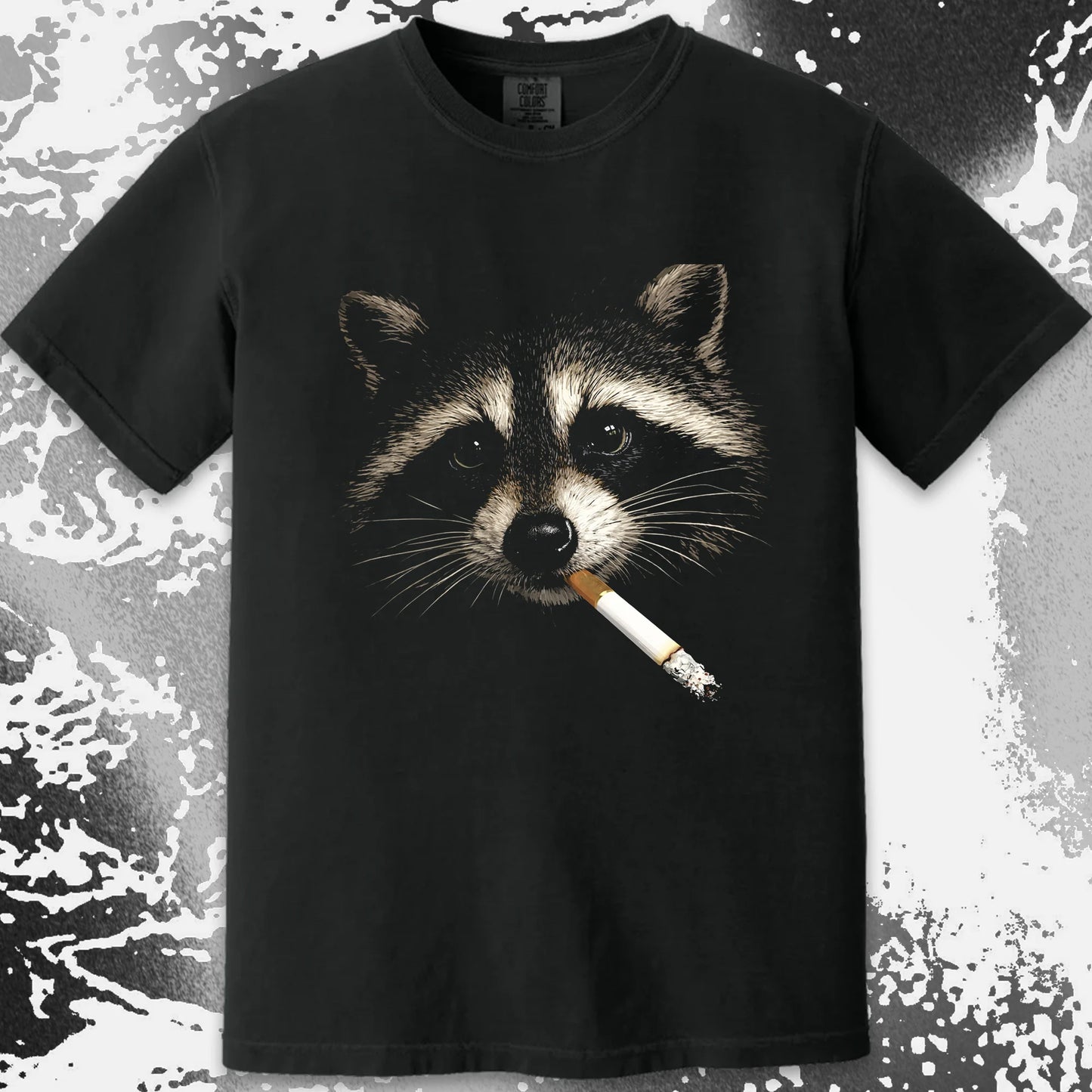 Quiet Smoke Raccoon Tee – Midnight Outsider Mood, funny meme tee gift (view 4)