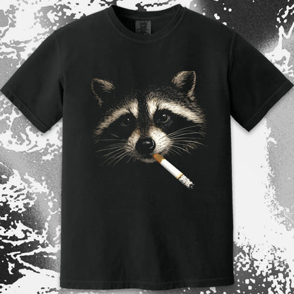 Quiet Smoke Raccoon Tee – Midnight Outsider Mood, funny meme tee gift (view 4)