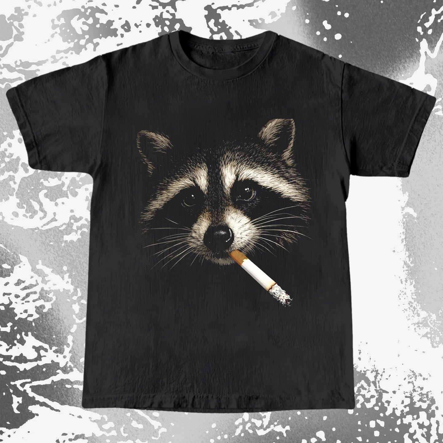 Quiet Smoke Raccoon Tee – Midnight Outsider Mood, funny meme tee gift (view 2)