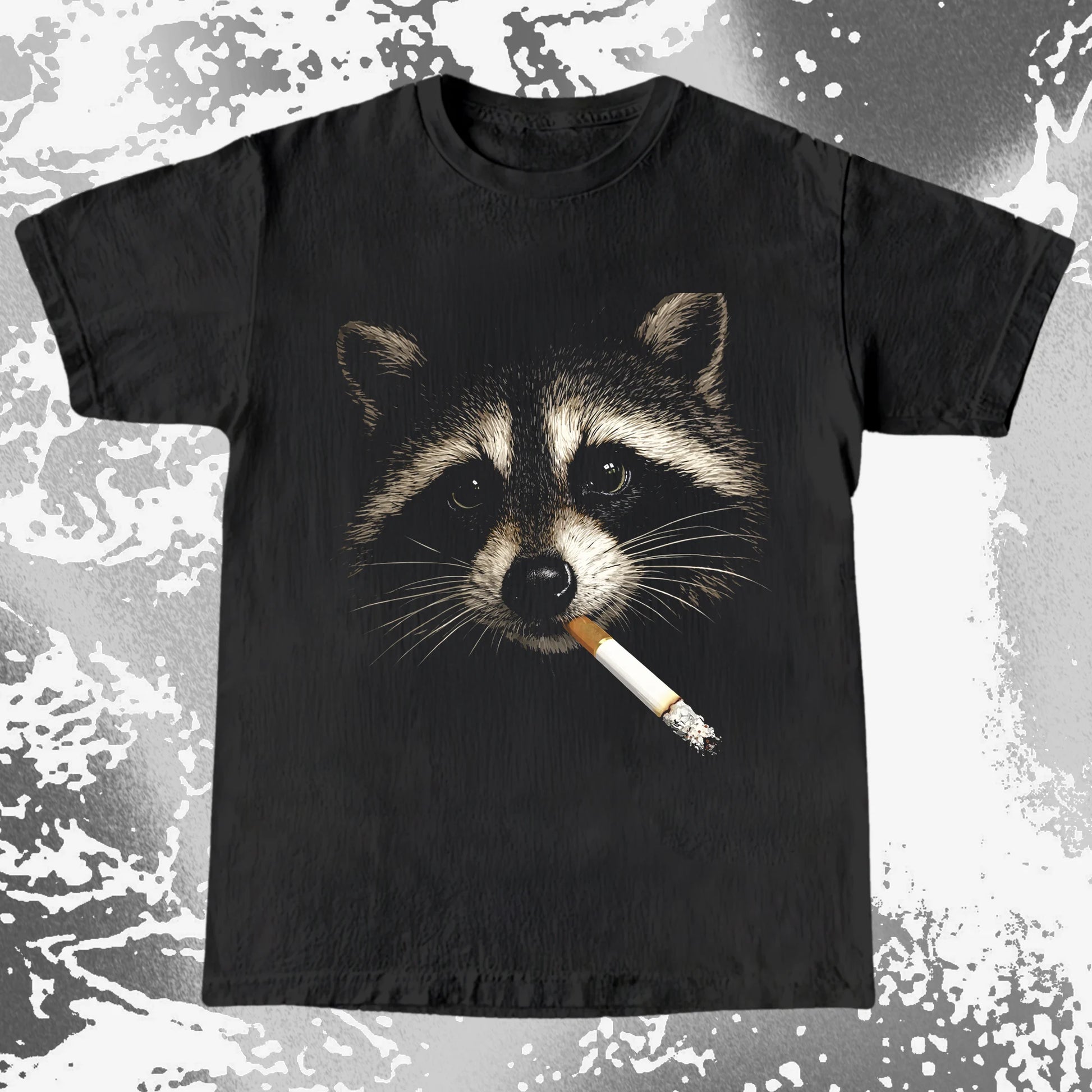 Quiet Smoke Raccoon Tee – Midnight Outsider Mood, funny meme tee gift (view 2)