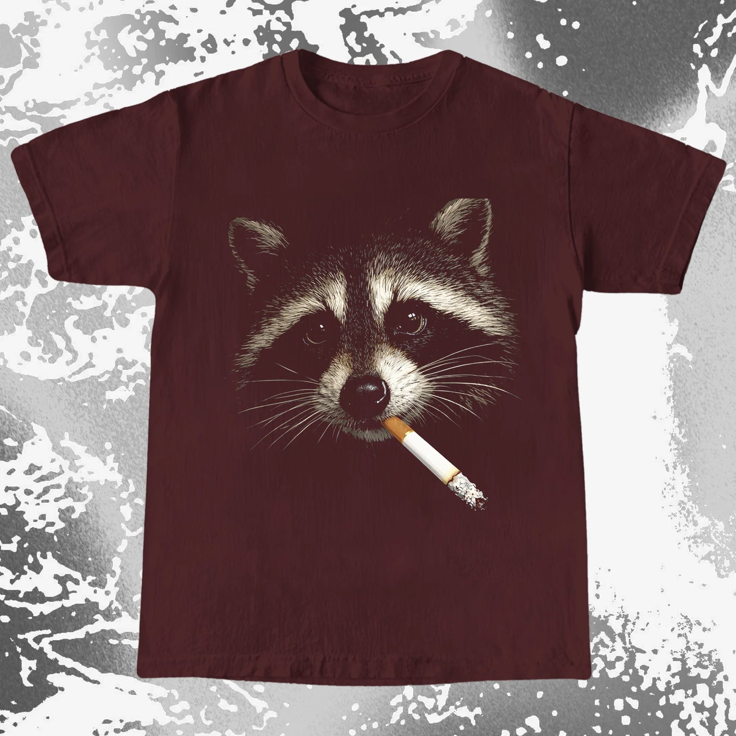 Quiet Smoke Raccoon Tee – Midnight Outsider Mood, funny meme tee gift (view 3)