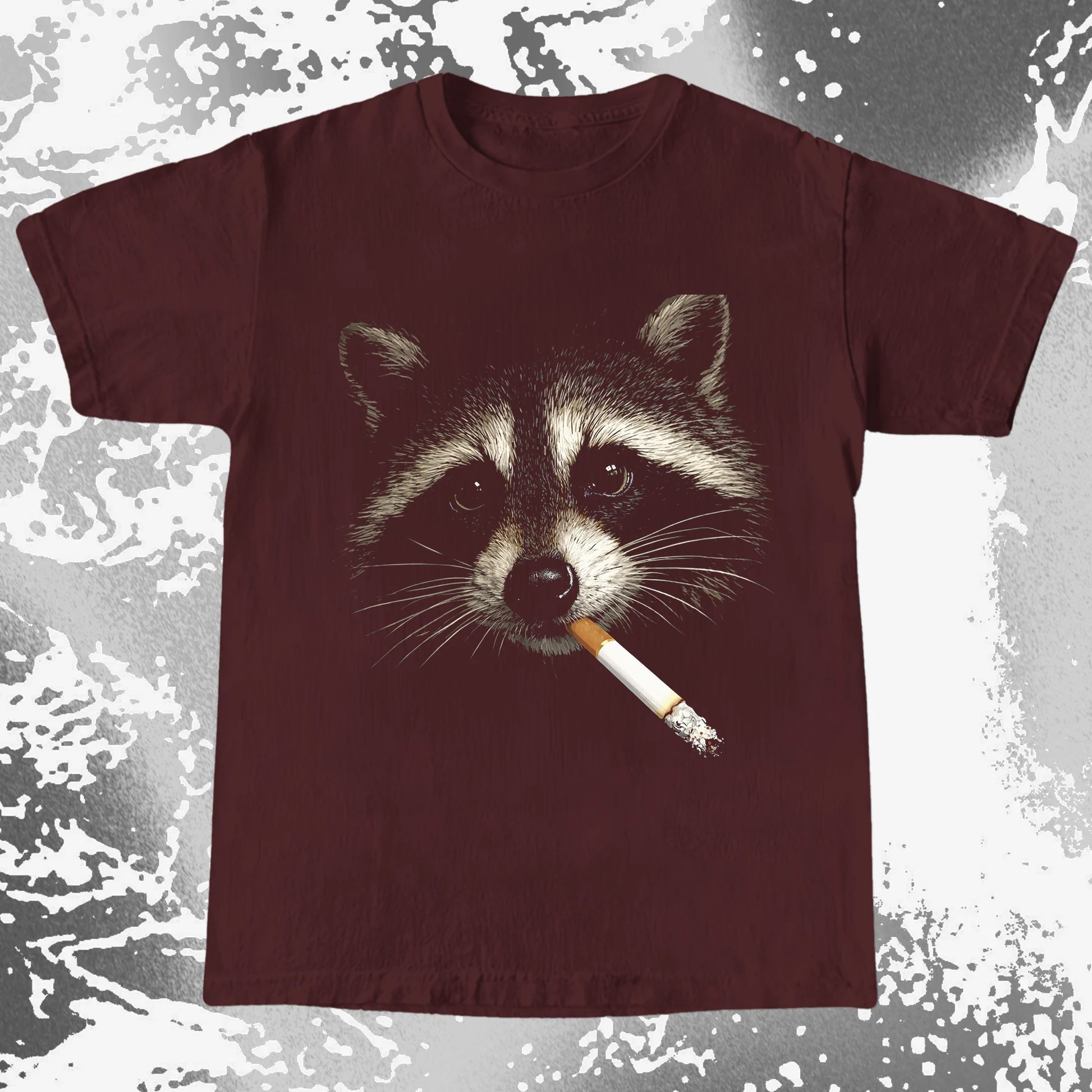 Quiet Smoke Raccoon Tee – Midnight Outsider Mood, funny meme tee gift (view 3)