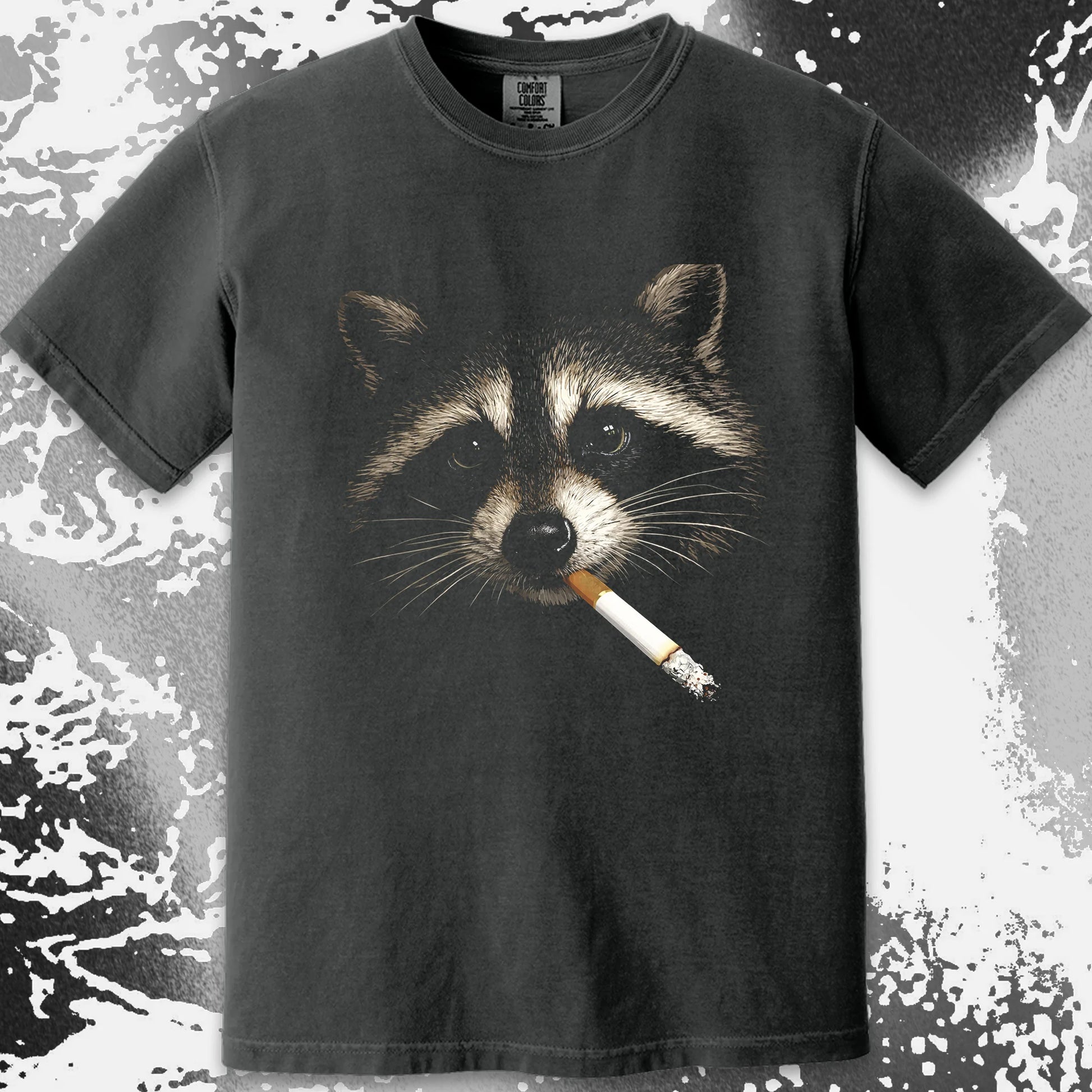 Quiet Smoke Raccoon Tee – Midnight Outsider Mood, funny meme tee gift (view 5)