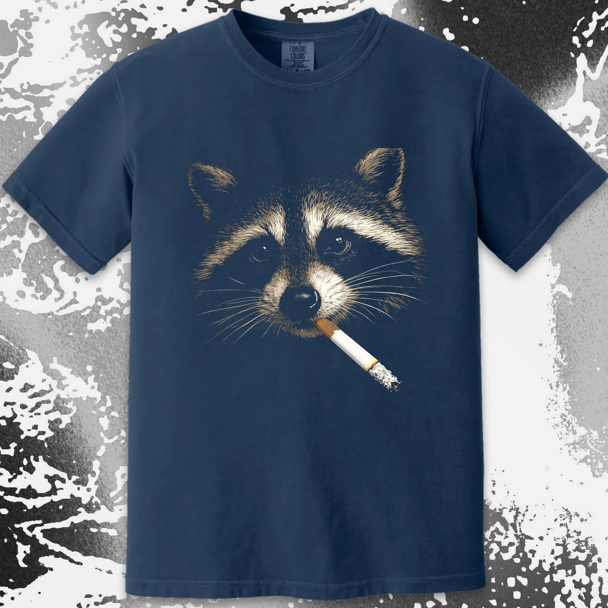 Quiet Smoke Raccoon Tee – Midnight Outsider Mood, funny meme tee gift (view 7)
