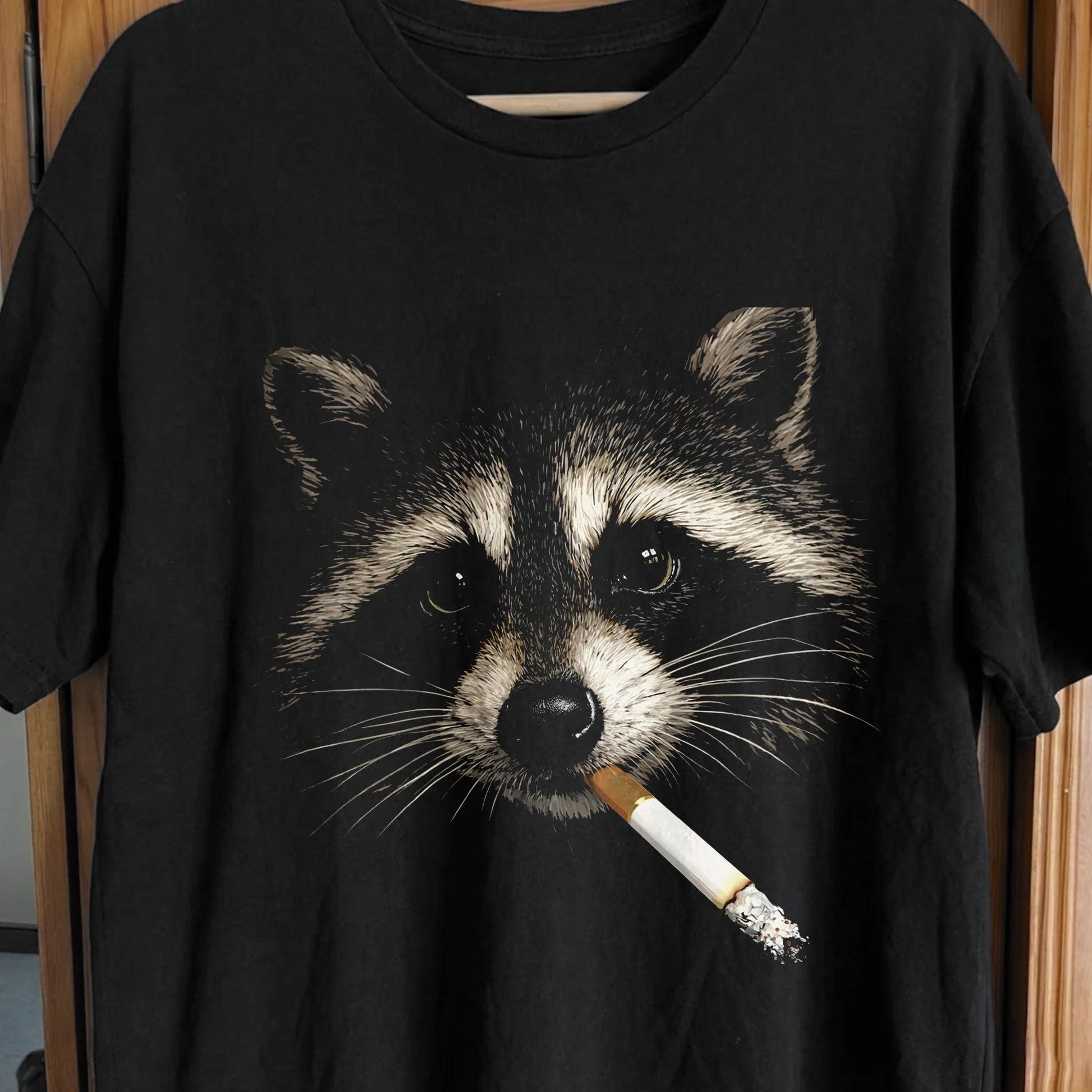 Quiet Smoke Raccoon Tee – Midnight Outsider Mood, funny meme tee gift