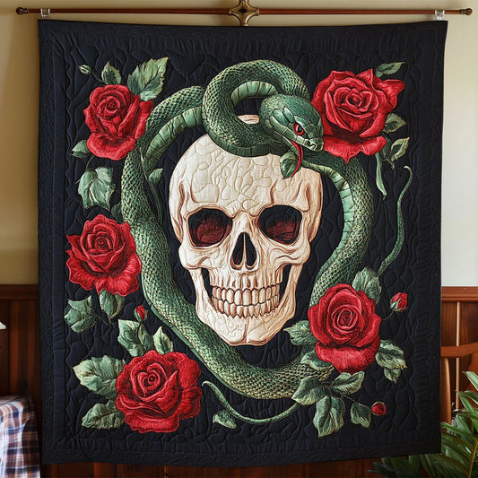 Snake Rose Skull Quilt Blanket