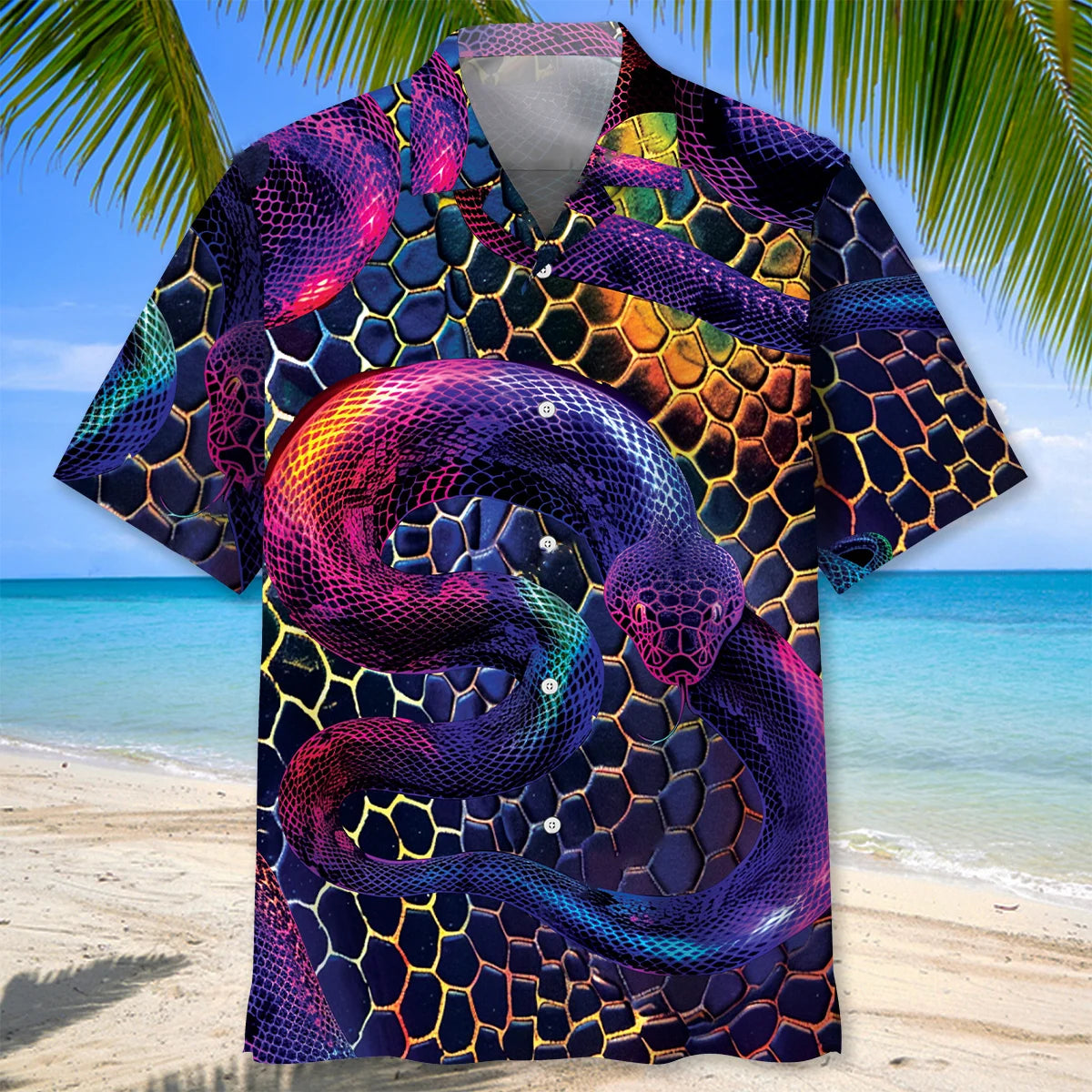 Snake Neon Hawaiian Shirt, custom shirt gift for men